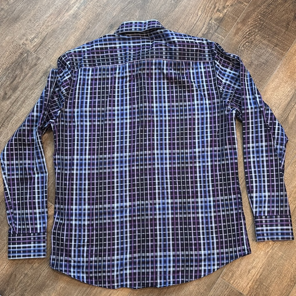 Bugatchi Men’s Size L Blue and Purple Casual Button Down Shirt Shaped Fit‎ - Picture 6 of 13